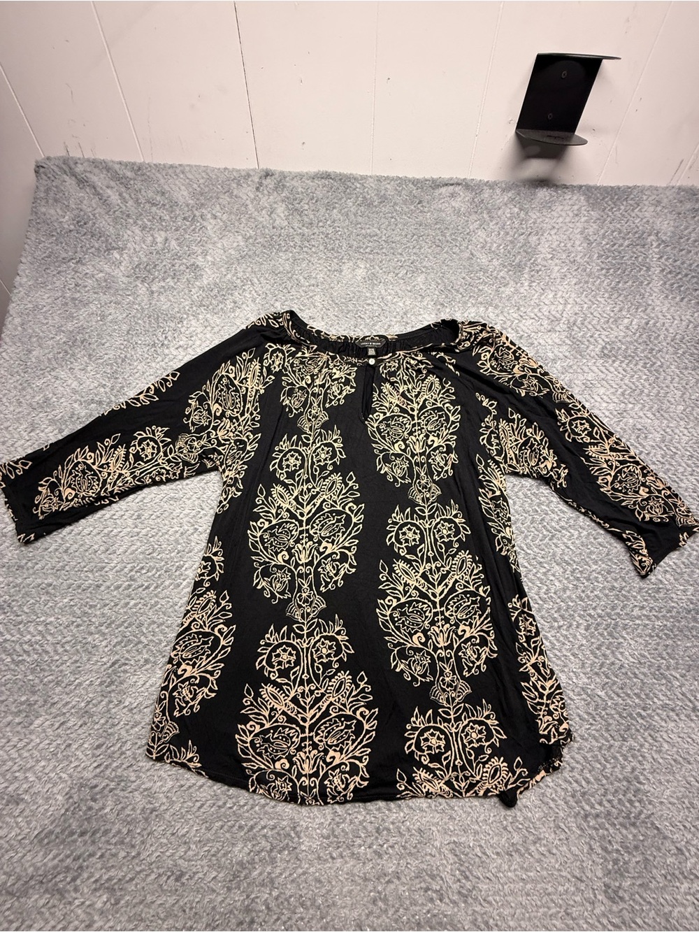Lucky Brand Black Tunic with Cream Floral Medallions